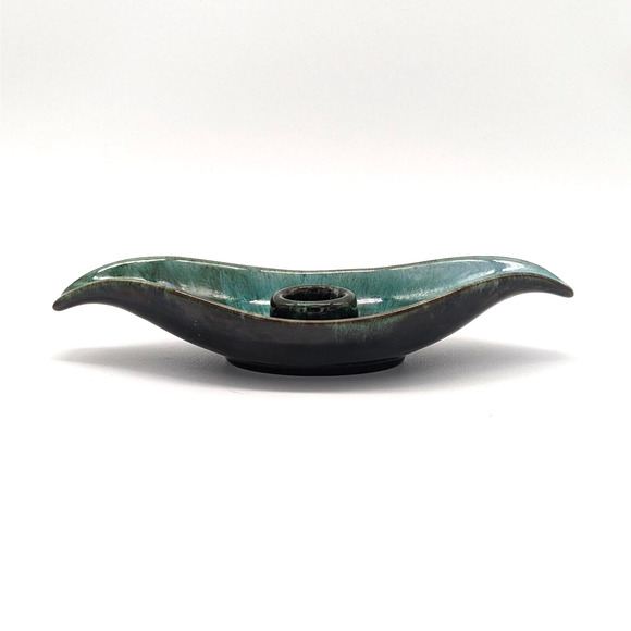 Blue Mountain Pottery Leaf Candle Holder Drip Glaze Redware Vintage - Picture 5 of 12